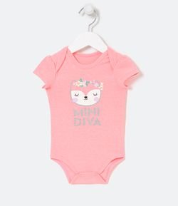 Body Infantil Neon com Estampa de Raposinha e Lettering Mini Diva - Tam 0 a 18 meses