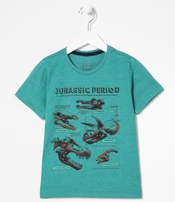 Camiseta Infantil Estampa Cabeças de Dinossauros Esqueletos - Tam 5 a 14 anos