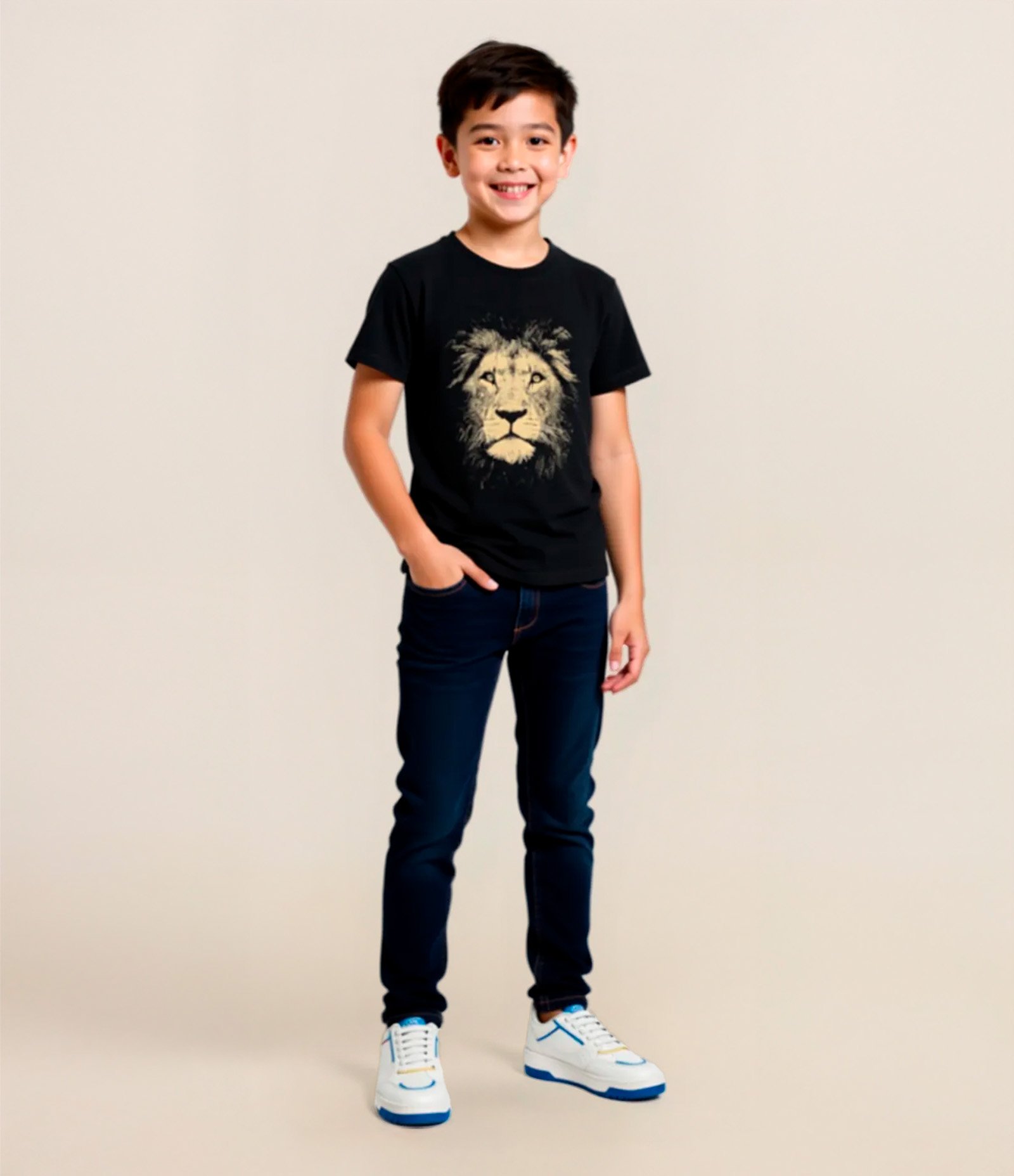 Camiseta Infantil Estampa de Leão - Tam 5 a 14 anos Preto 1