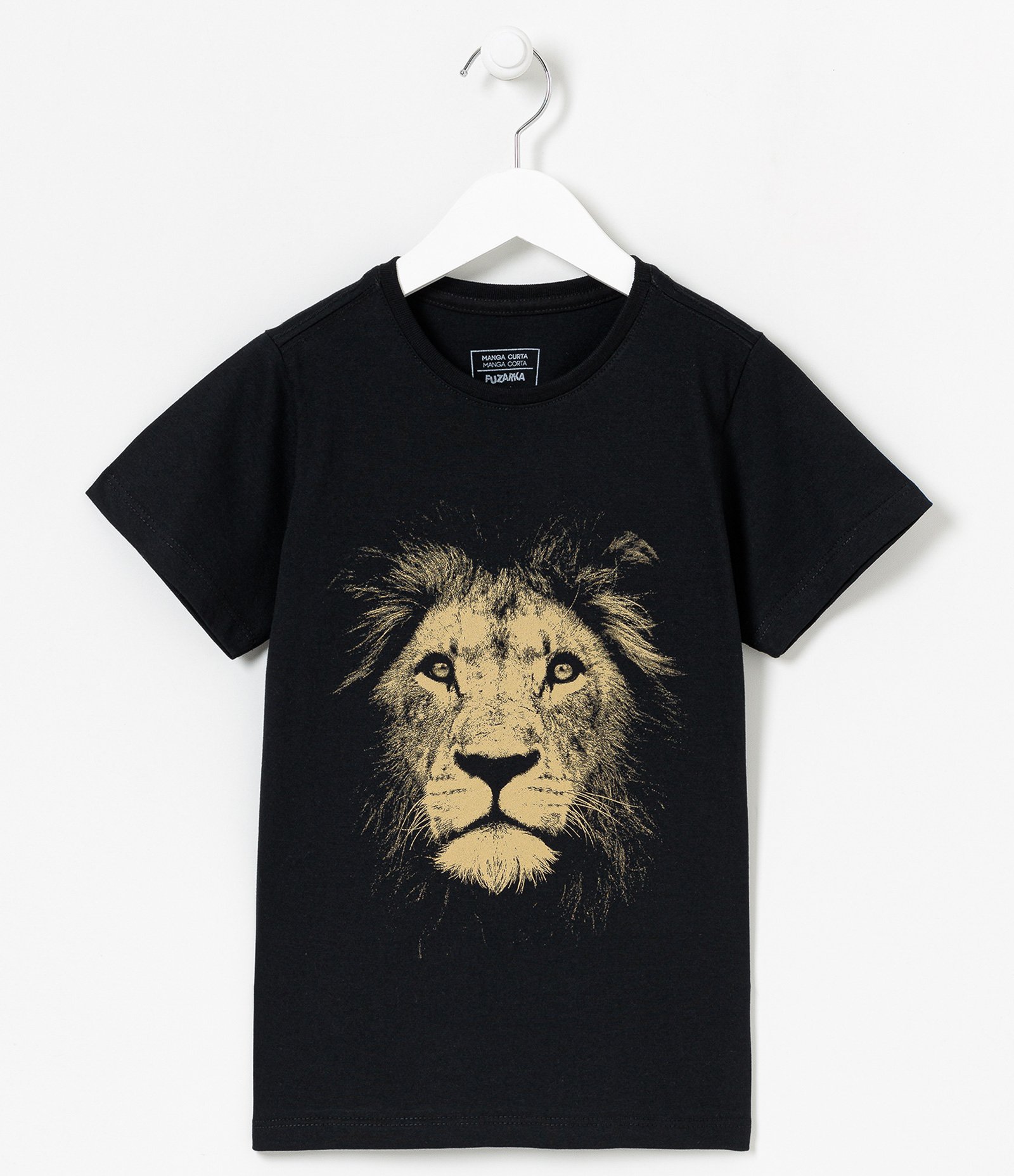 Camiseta Infantil Estampa de Leão - Tam 5 a 14 anos Preto 1