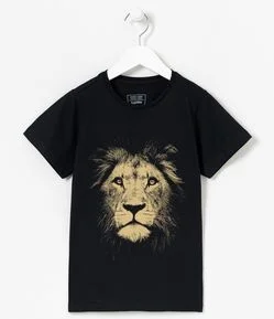 Camiseta Infantil Estampa de Leão - Tam 5 a 14 anos