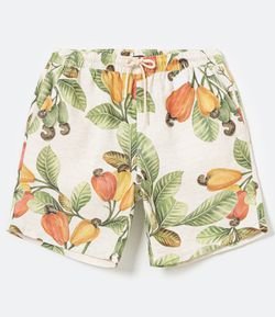 Bermuda em Algodão com Cós Elástico e Estampa de Folhagem