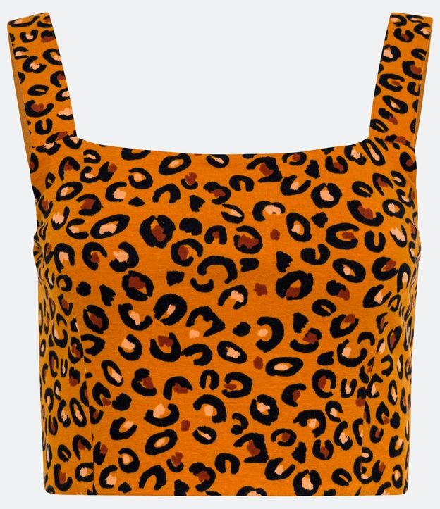 Blusa Cropped em Tricô com Estampa Animal Print Onça Colorida Marrom