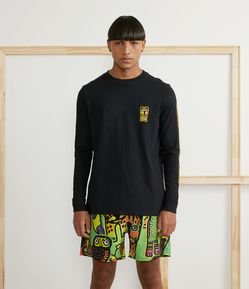 Camiseta Manga Longa em Algodão Estampa Onça Frente e Costas Xadalu