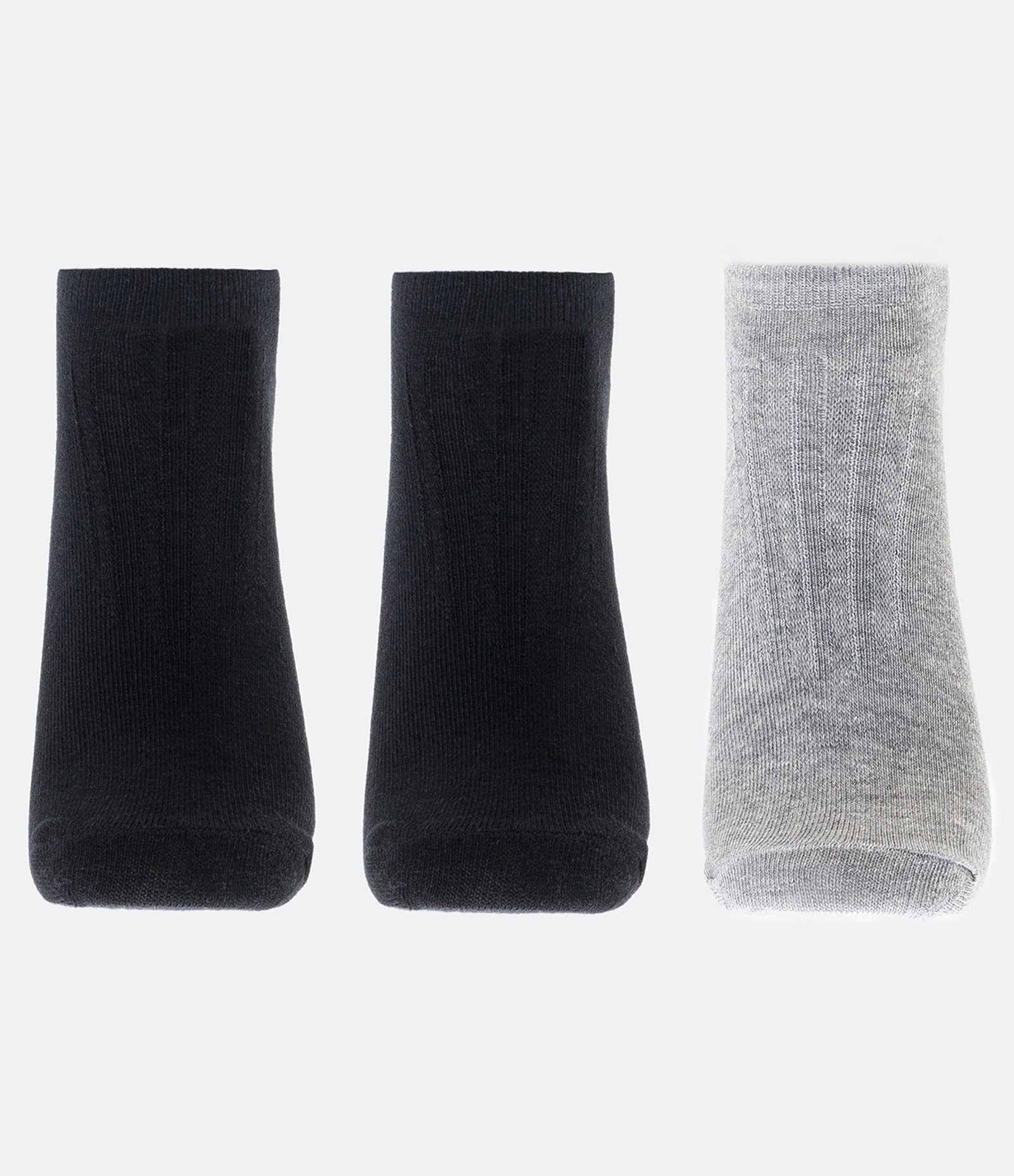 Kit 3 Meias Cano Baixo Básicas em Algodão Preto/Cinza 2
