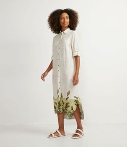 Vestido Chemise Midi em Linho com Estampa Barrada