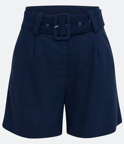 Short em Viscolinho com Cinto Fivela e Pregas