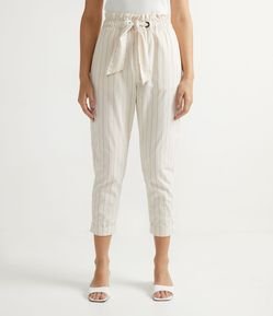 Calça Baggy em Sarja Listrada com Amarração no Cós