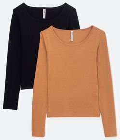 Kit 2 Blusas Básicas em Algodão com Mangas Longas