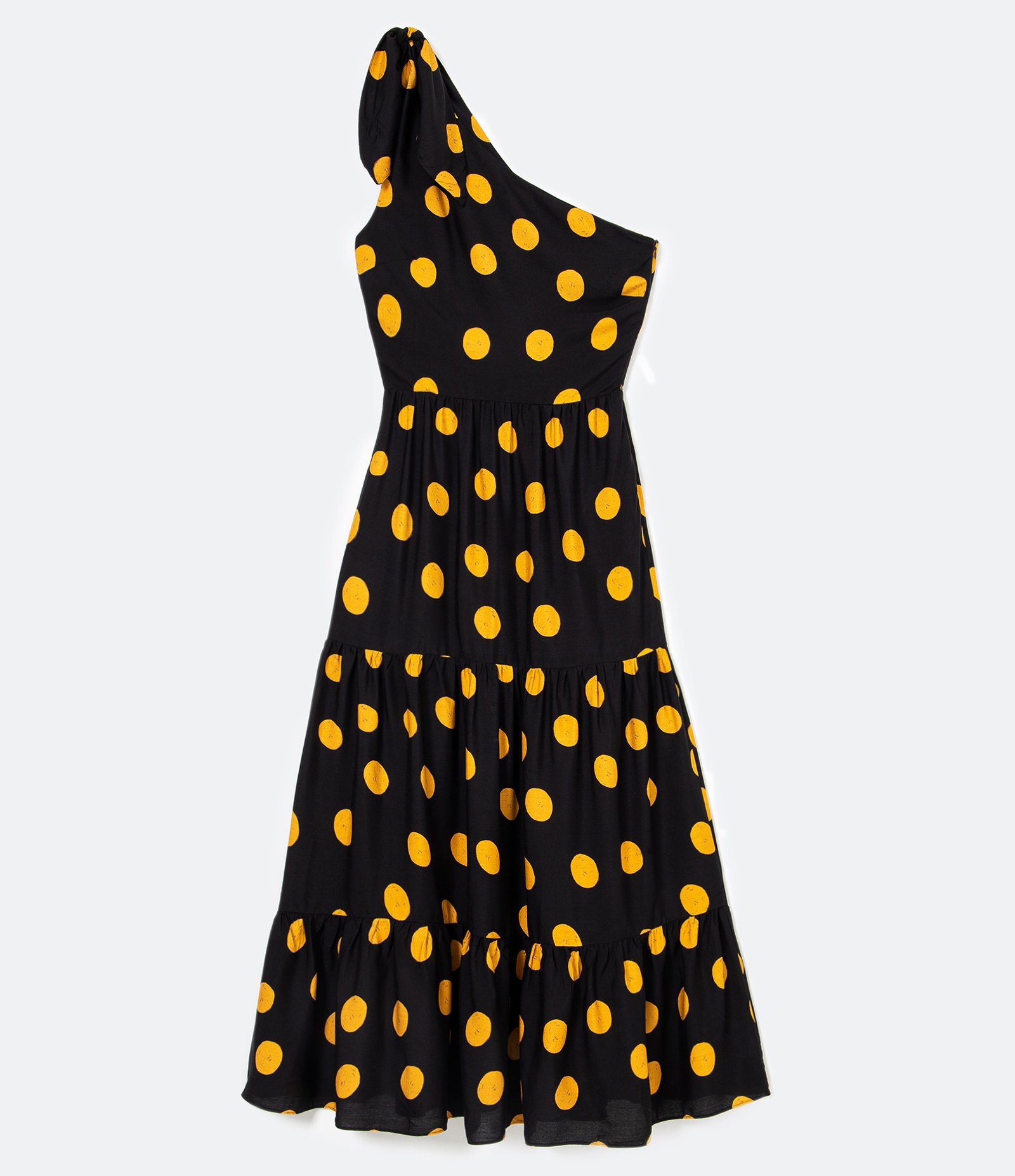 Vestido Midi em Viscose Estampado com Babados na Saia Preto 5