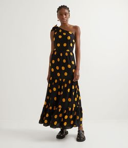 Vestido Midi em Viscose Estampado com Babados na Saia