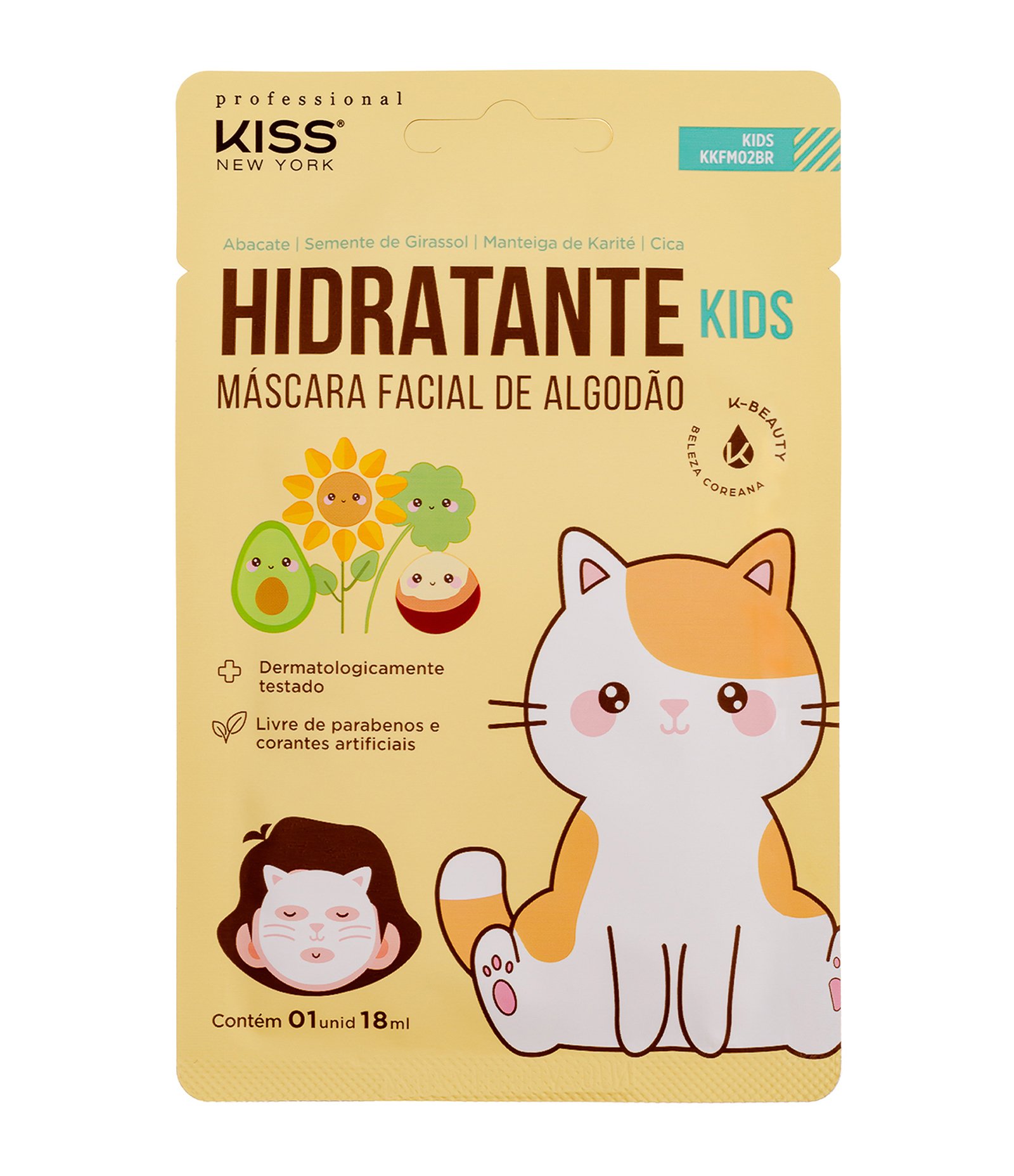 Máscara Facial em Tecido Hidratante Kids Kiss U 1