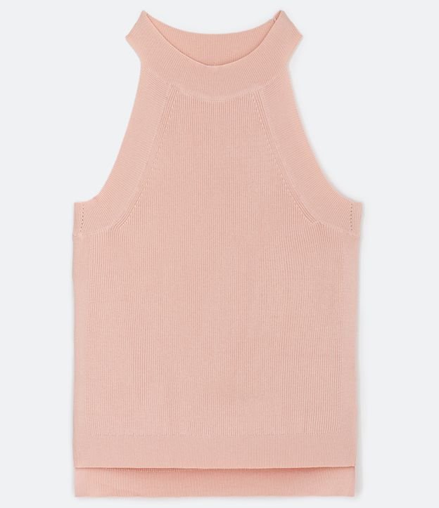 Blusa Regata em Tricô Canelada com Gola Halter e Barra Mullet