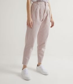 Calça Baggy em Sarja Sem Estampa com Pregas Frontais