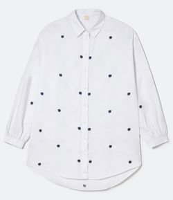 Camisa Alongada em Algodão com Bordado de Florzinha