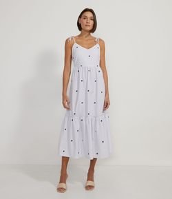 Vestido Longo com Amarração nas Alças e Babado na Saia