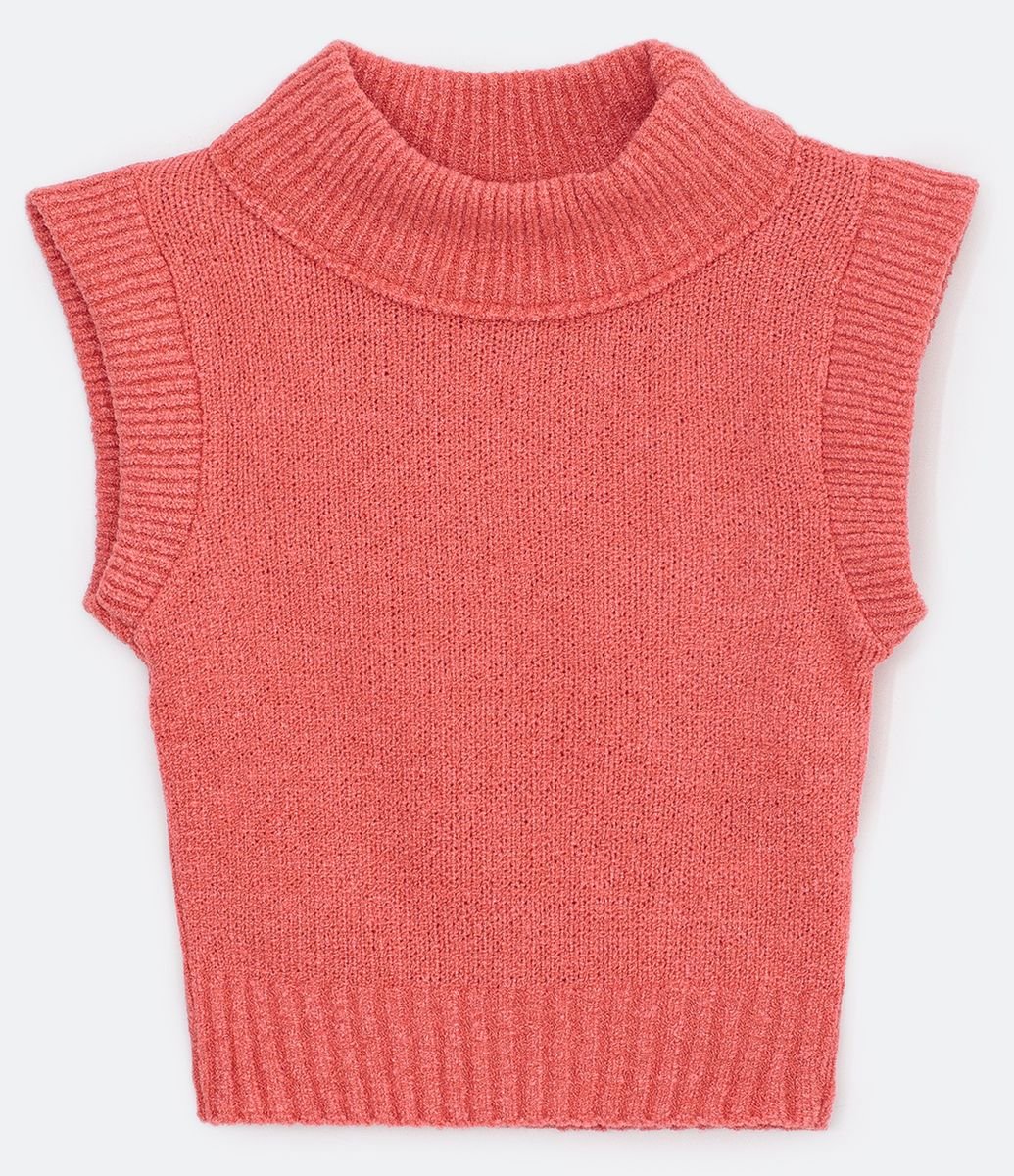 Blusa Cropped Regata em Tricô Sem Estampa Menor preço em Blusa Cropped Regata em Tricô Sem Estampa