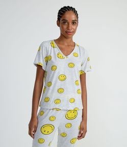 Pijama Longo em Poliviscose com Estampa de Smiley