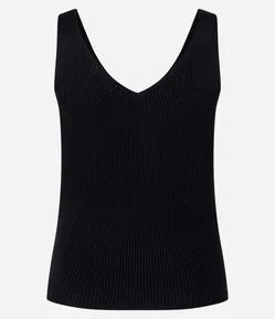 Blusa Regata Canelada em Tricô Leve com Decote V