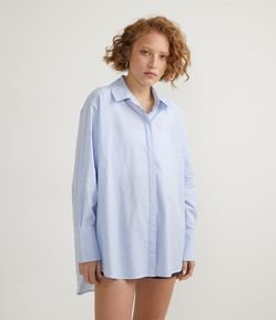 Camisa Alongada em Tricoline Listrada com Lettering Lucky nas Costas