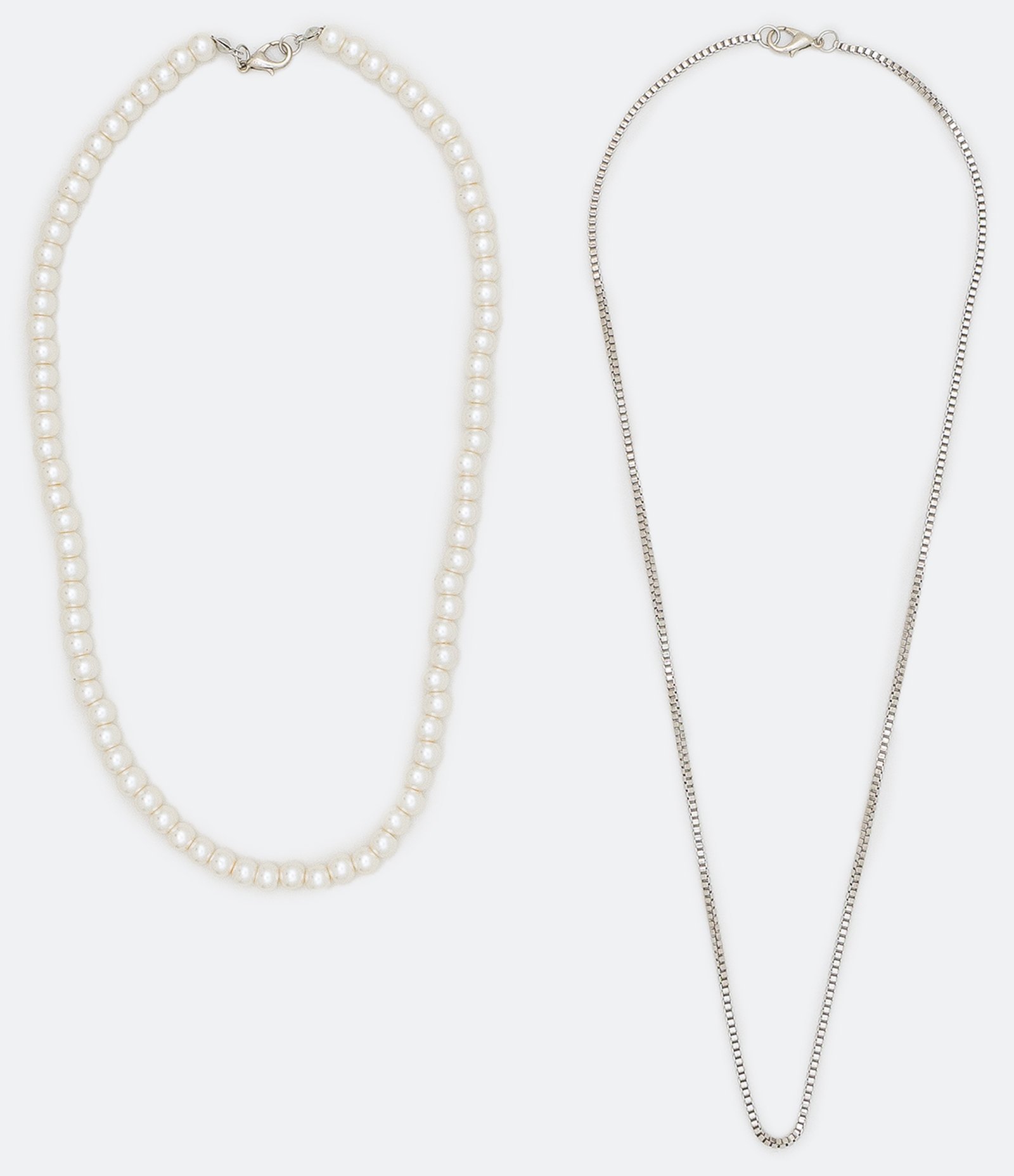 Kit 2 Colares Masculinos com Corrente e Pérolas Prata 1