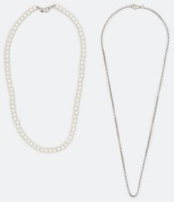 Kit 2 Colares Masculinos com Corrente e Pérolas