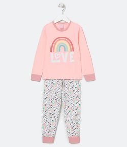 Pijama Infantil Longo Estampa Love Arco-íris - Tam 5 a 14 anos