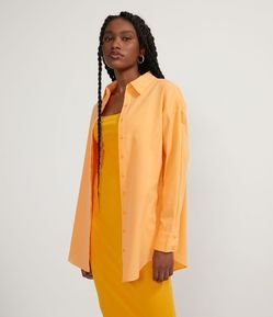 Camisa Alongada em Tricoline com Manga Longa