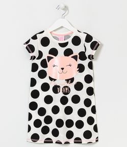 Camisola Infantil Estampa Poá com Gatinho - Tam 5 a 14 anos