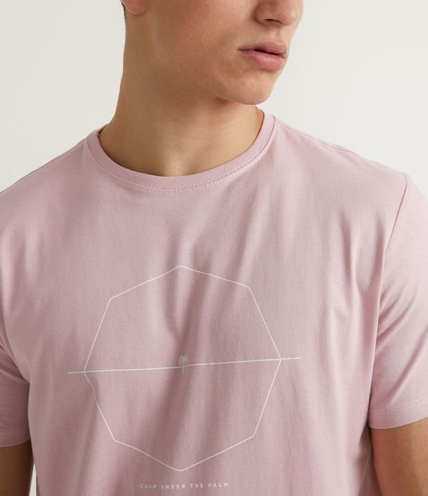 Remera Manga Corta en Algodón Estampa Hexagono Minimalista y Mini Cocoteros Rojo 3