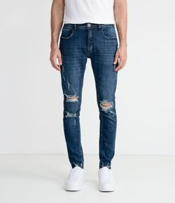 Calça Super Skinny em Jeans com Rombos no Joelho