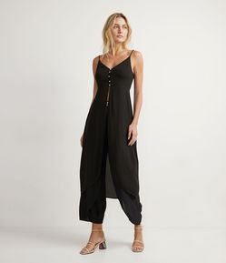 Blusa Alongada em Chiffon com Abertura Frontal e Botões