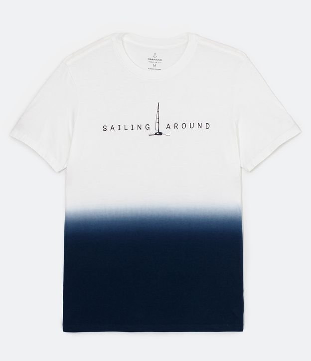 Remera Manga Corta en Algodón con Estampado Tie Dye y Velero Blanco 5
