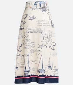 Saia Midi em Viscose com Estampa de Mapa