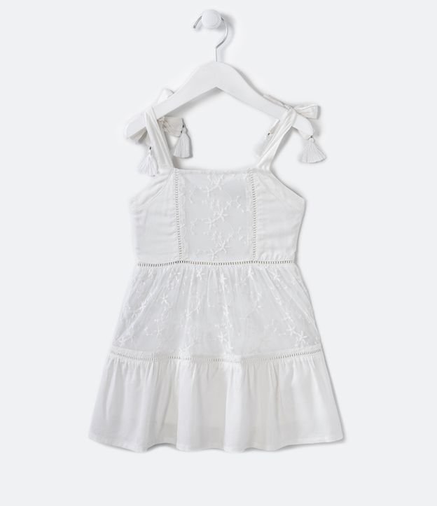 Vestido Infantil en Viscosa con Tul Bordado - Talle 1 a 5 años Blanco 1