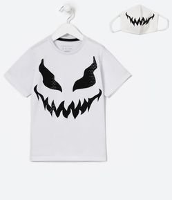 Camiseta Infantil Estampa de Fantasma e Máscara de Proteção - Tam 5 a 14 anos