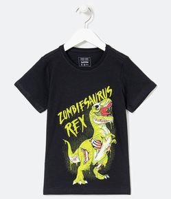 Camiseta Infantil Estampa Dinossauro Zumbi - Tam 5 a 14 anos