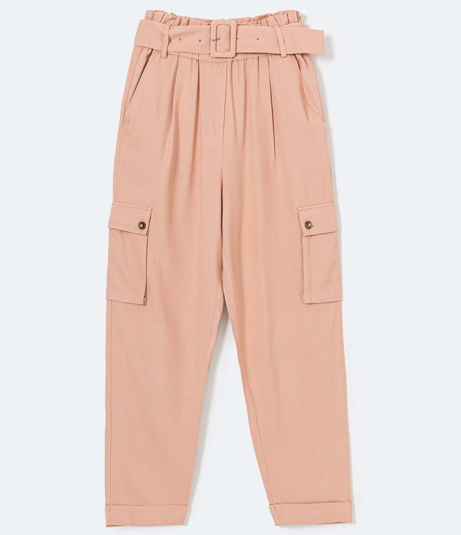 Calça Clochard em Viscose com Bolsos Cargo e Cinto Fivela Forrado Rosa 6