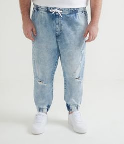 Calça Jogger em Jeans Destroyed - Plus Size