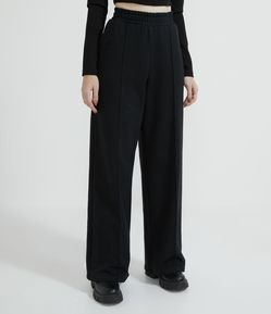 Calça Wide Leg em Moletom Friso Frontal