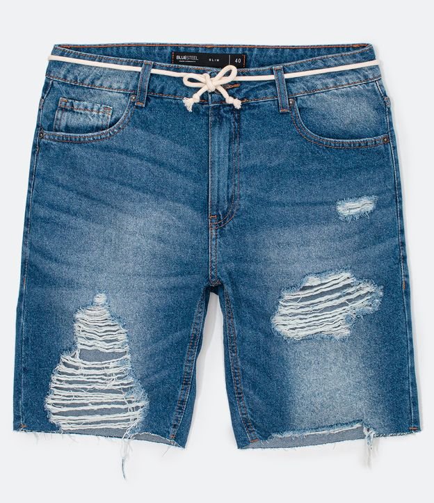 Bermuda Slim en Jeans Destroyed con Cordón Azul 5