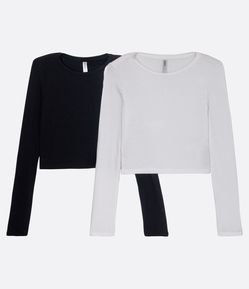 Kit 2 Blusas Básicas em Viscose Canelada com Manga Longa