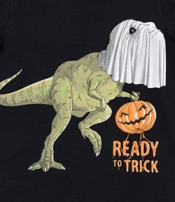 Camiseta Infantil Estampa Dino Fantasma Halloween - Tam 5 a 14 anos