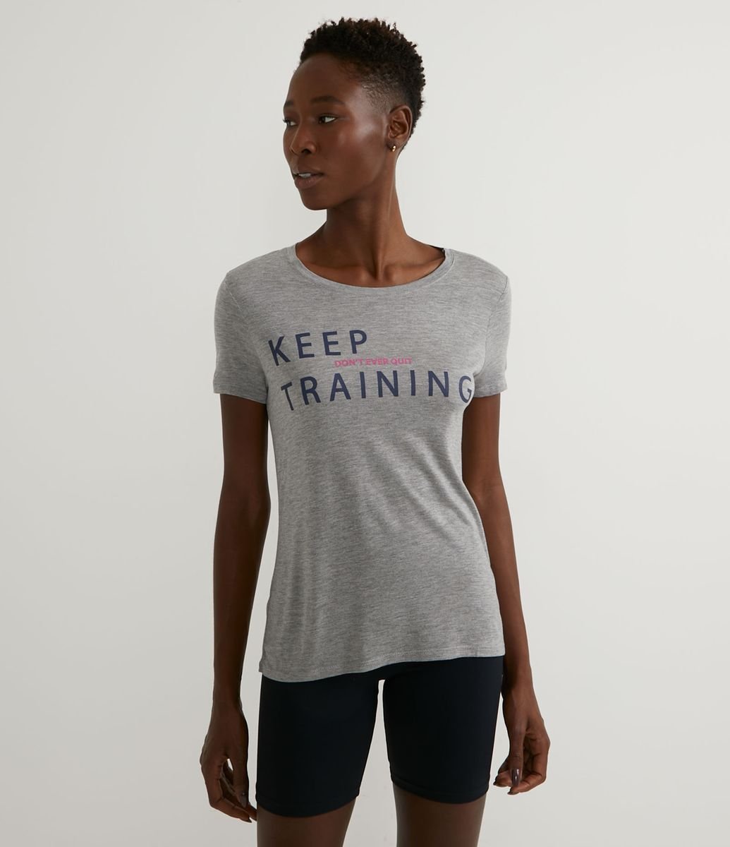 Camiseta Esportiva em Viscose com Estampa Keep Training Menor preço em Camiseta Esportiva em Viscose com Estampa Keep Training