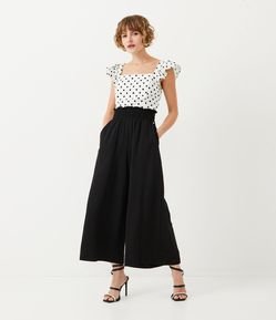 Calça Pantacourt em Orly com Cós Elástico e Bolsos Frontais