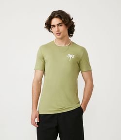Camiseta Manga Curta em Algodão com Estampa de Palmeira Frente e Costas