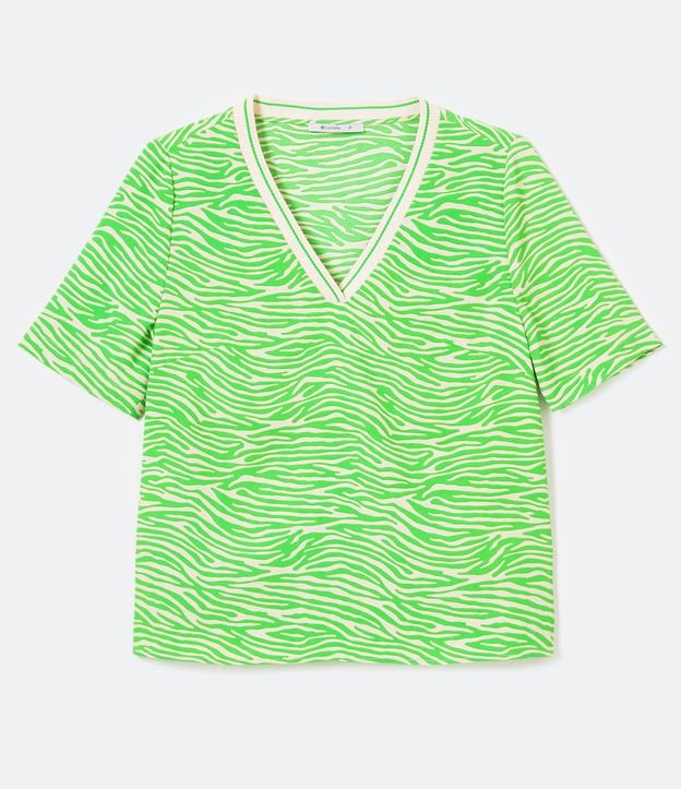 Blusa Manga Curta Estampa de Animal Print Zebra Verde 5