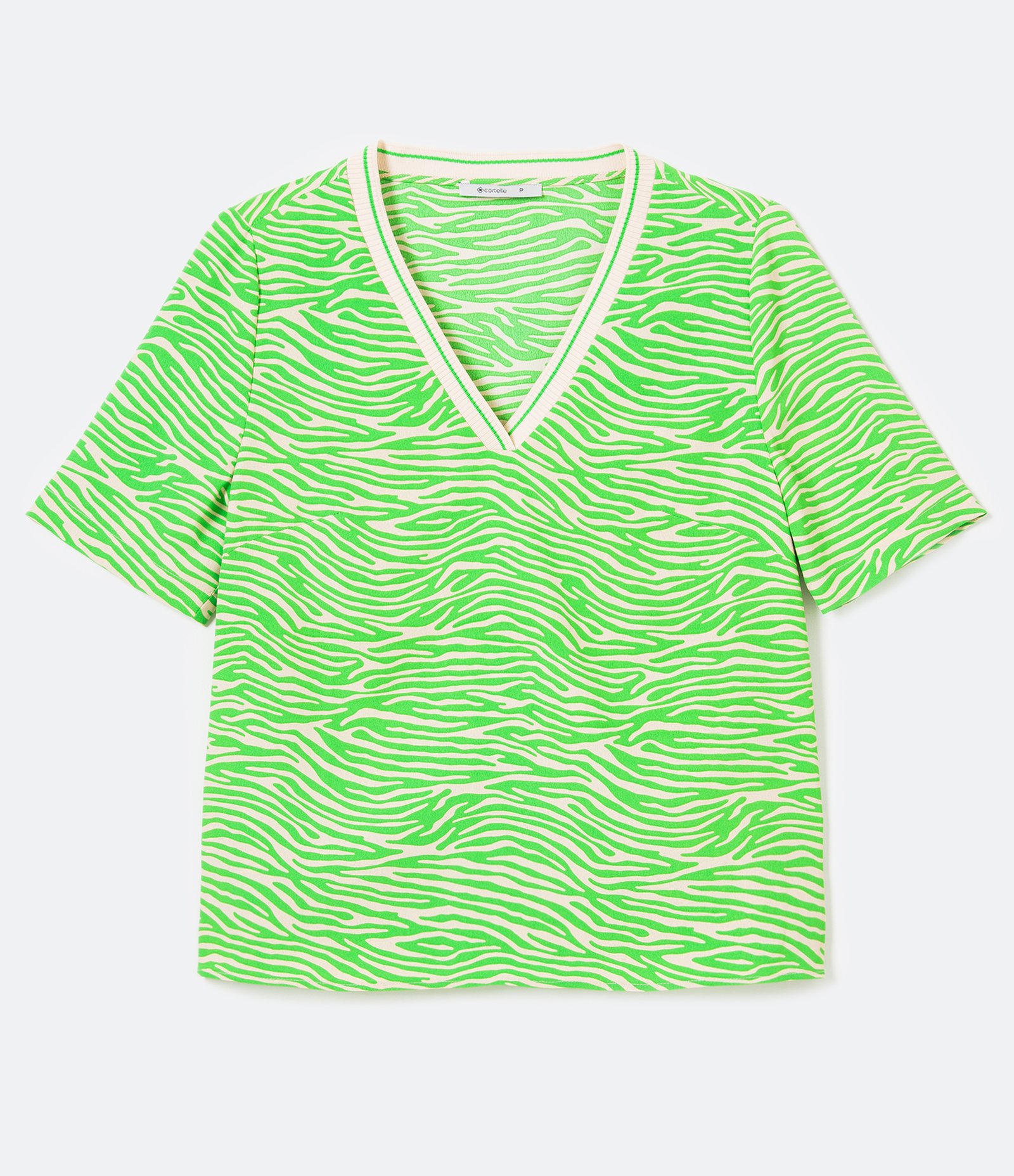 Blusa Manga Curta Estampa de Animal Print Zebra Verde 1