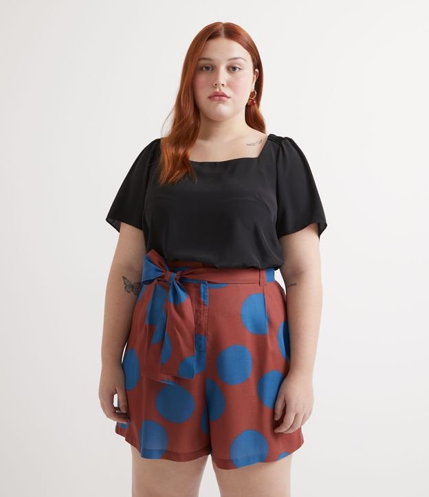 Blusa Manga Curta Bufante em Crepe com Decote Quadrado Curve & Plus Size