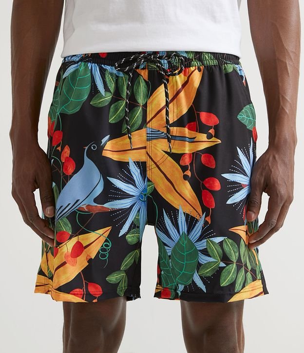 Bermuda de Banho com Estampa Tropical